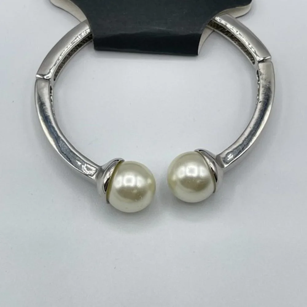 g by Gennaro Silver Imitation Pearl Open Cuff Bangle Bracelet